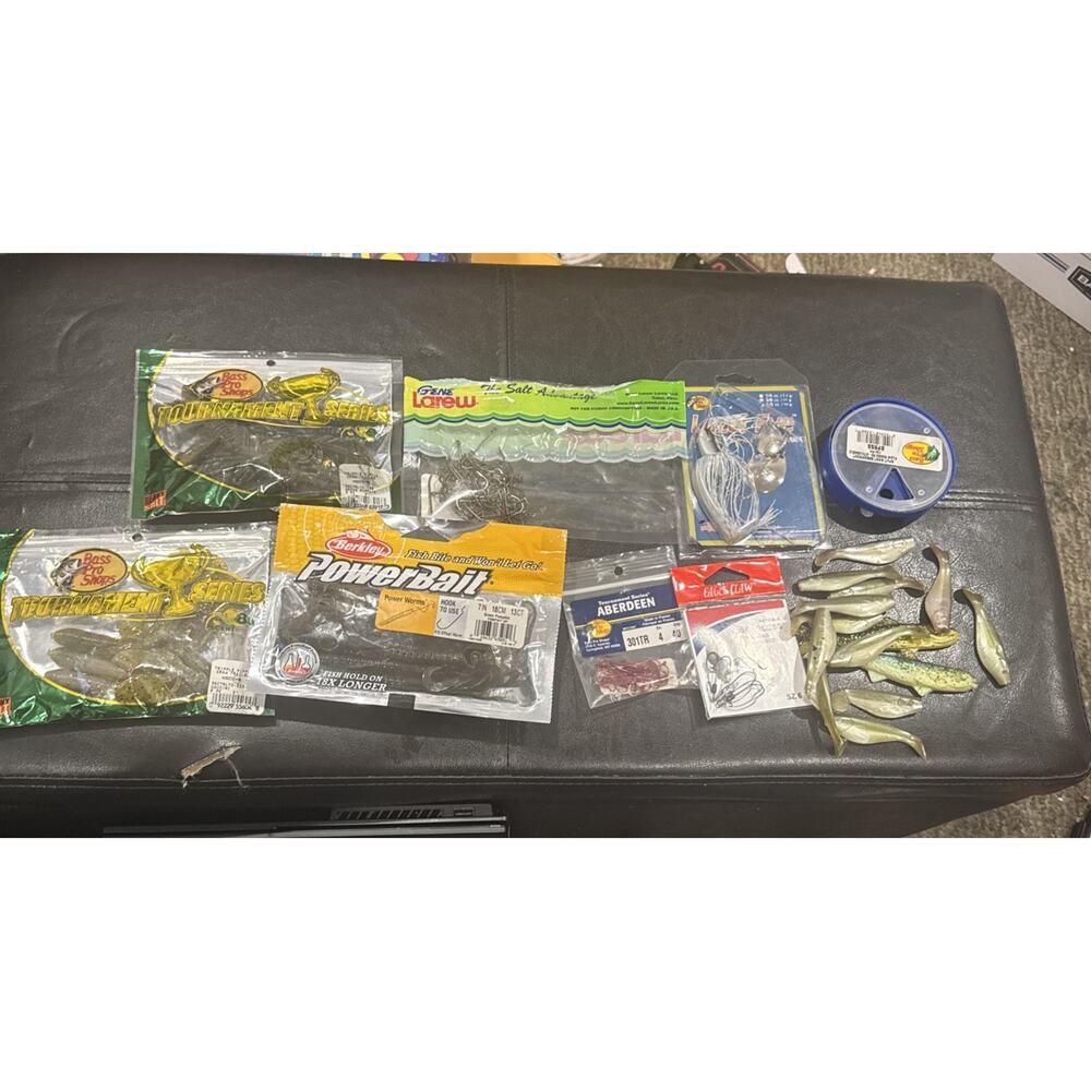 Bass Fishing Tackle Lot Berkley PowerBait Hooks Spinnerbait Soft Plastics